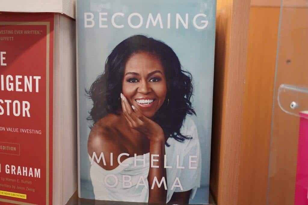 July 13, 2025 Michelle Obama_ Becoming book written by Michelle Obama at the bookstore books by Michelle Obama displayed on the shelves of a book shop Library - Kochi India January 2020